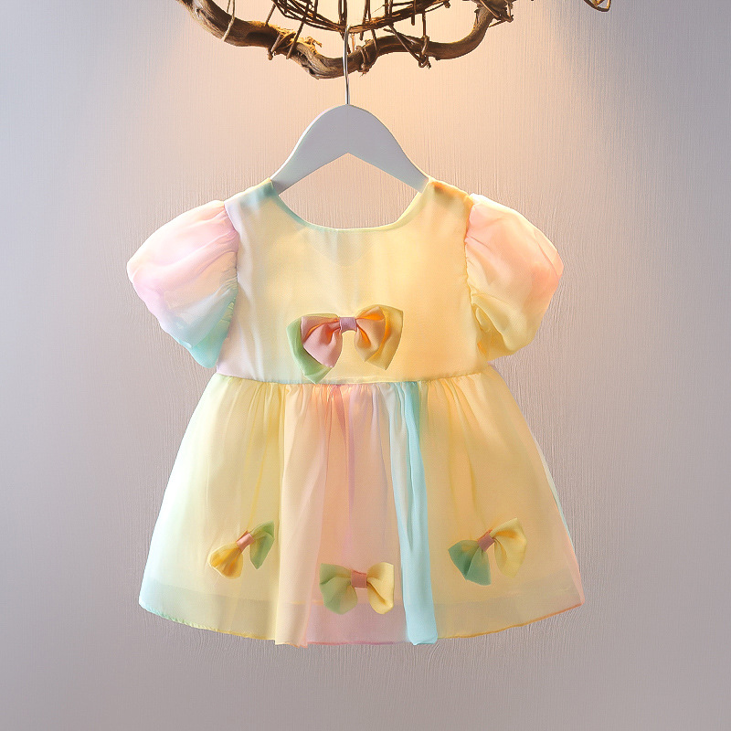 Girls' colorful bow dress