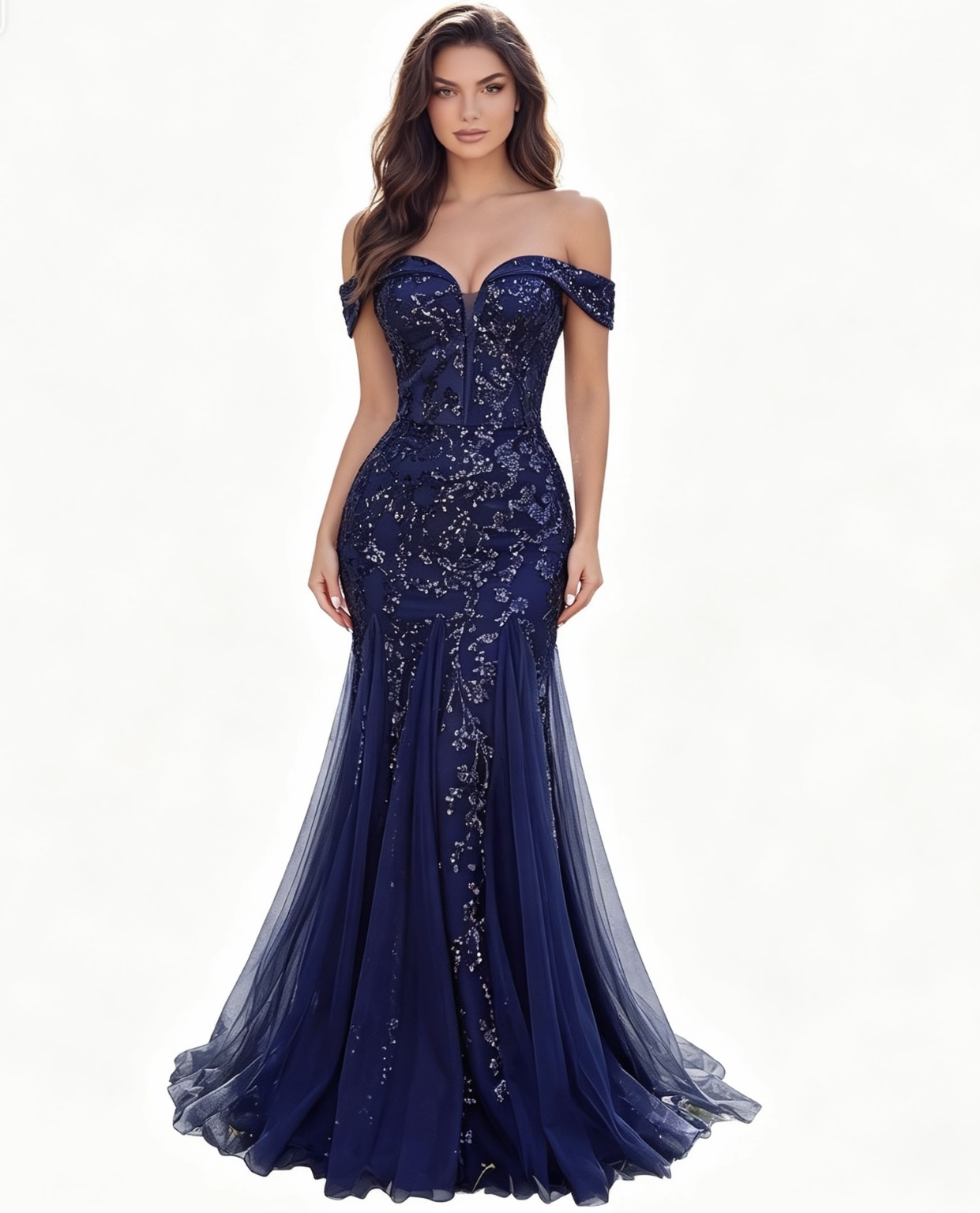 Netting slim-fitting fish-tail evening dress?format=webp