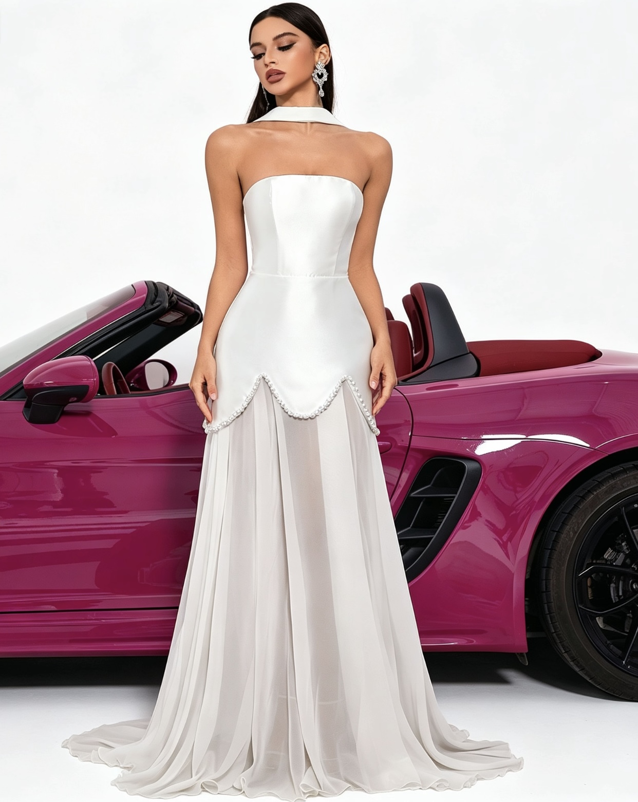 White satin strapless evening dress?format=webp