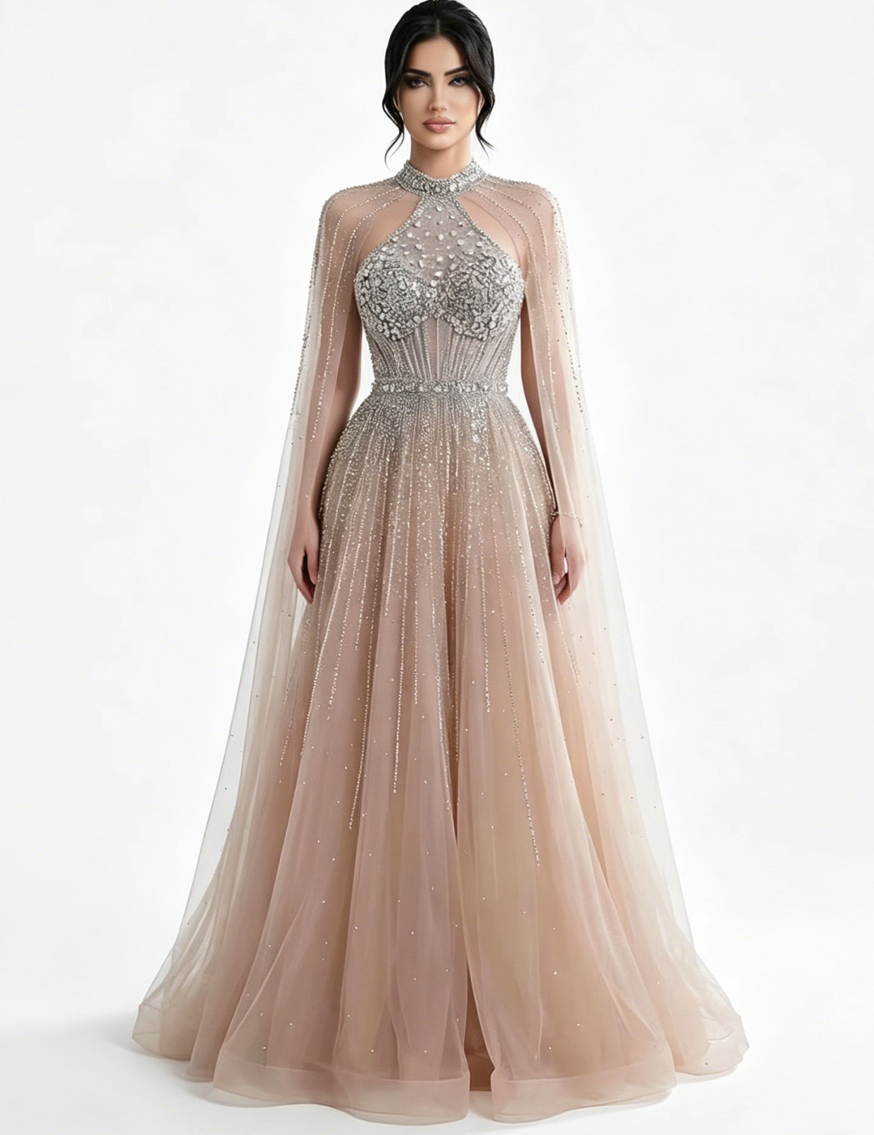 Beaded flying sleeve evening dress?format=webp